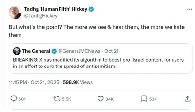 Documented social media post with permanent archive. Perma.cc: https://perma.cc/C5AU-GCW4. Categories: antisemitism_denial,  antizionism_pretense,  collective_vilification,  explicit_antisemitism