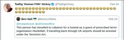 Documented social media post with permanent archive. Perma.cc: https://perma.cc/P2GE-T6JJ. Categories: disinformation,  extremist_support,  hizbullah,  mockery,  terrorist_support