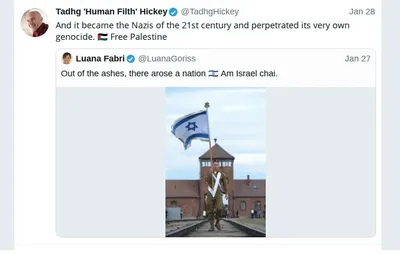 Documented social media post with permanent archive. Perma.cc: https://perma.cc/7Y2G-REVG. Categories: collective_vilification,  delegitimization,  disinformation,  extremism,  genocidal_language,  historical_revisionism,  holocaust_trivialization,  inflammatory_language,  israel_apartheid_slander,  nazi_comparisons