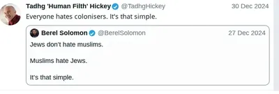 Documented social media post with permanent archive. Perma.cc: https://perma.cc/9NCJ-SXQC. Categories: collective_vilification,  colonialist_rhetoric,  extremist_support,  general_hate